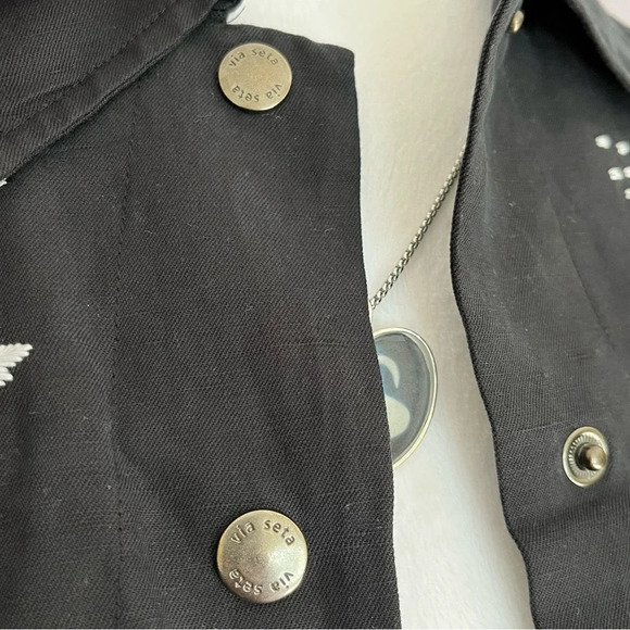 Via Seta Black Silk-Linen
Embroidered Jacket - Size 12 - Picture 6 of 11